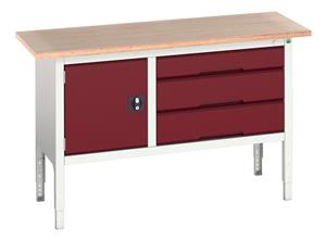 16923014.** verso adj. height storage bench (mpx) with cupboard / 3 drawer cab. WxDxH: 1500x600x830-930mm. RAL 7035/5010 or selected